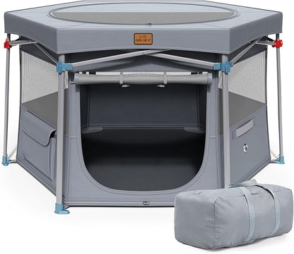 Zora Portable Pet Playpen, Foldable Dog Playpens for Indoor and Outdoor Exercise, Pop Up Pet Fence with Carrying Case for Dogs/Puppies, Dove Gray, 49" x 49" x 28"