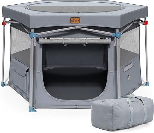 Zora Portable Pet Playpen, Foldable Dog Playpens for Indoor and Outdoor Exercise, Pop Up Pet Fence with Carrying Case for Dogs/Puppies, Dove Gray, 49" x 49" x 28"