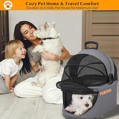 PAWZIDEA Portable Small Dog Crate for Car Travel, Enclosed Pet Car Seats for Small/Medium Dogs & Cats, Reversible No-Zip Canopy, Soft-Sided Pet Carrier Cage, Collapsible Travel Dog Kennel, Chew-Proof