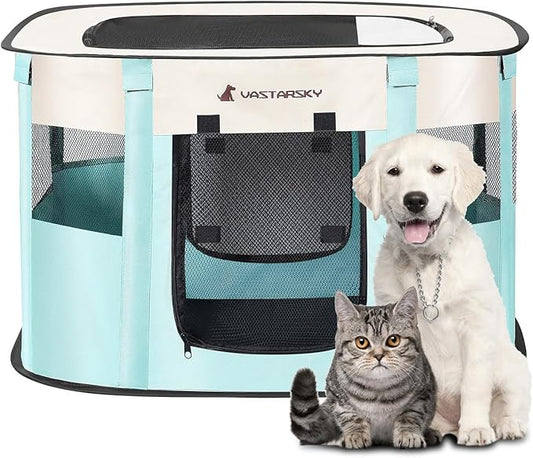 Foldable Pet Playpen,Cat Puppy Playpen,Portable Dog Cage Soft Portable Exercise Kennel Tent,Puppy Kitten Pen Indoors/Outdoors Pet Tent Fence (Large(36"*28"*23"), Green)