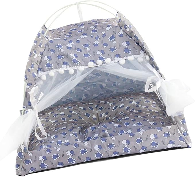 VINGVO Cute Dog Tent House, Indoor Pet Tent Washable Prevent Deformation Waterproof Bottom Detachable with Mesh Door Window for All Seasons (Gray)