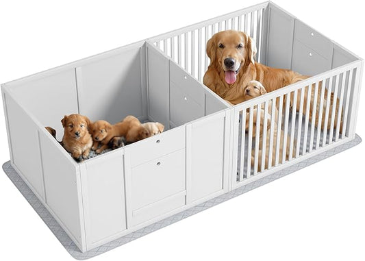 PawHut Whelping Box for Dogs, Dog Whelping Box with Waterproof Pee Pad & Adjustable Door for Small, Medium & Large Breed Dogs, 65" x 31.5"