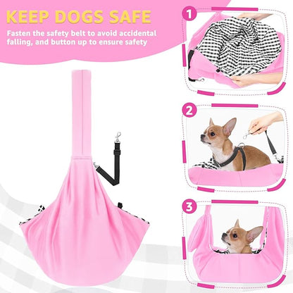 Lukovee Pet Sling, Hand Free Dog Sling Carrier Adjustable Padded Strap Tote Bag, Shoulder Bag with Safety Belt & Front Pocket for Small Dog Cat Puppy (Pink-WY,L)