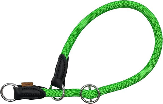 Braided Collar, Pro Training Dog Collar, No Pull Round Collar, Slip Collar with Slidable Stop Ring - Ideal for Medium/Large Dogs (M+(1/2") - 18" Long, Light Green)