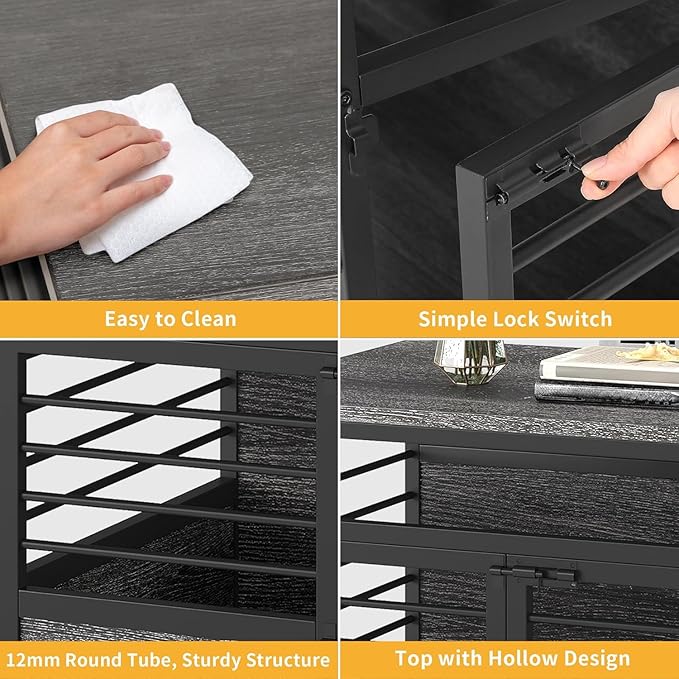 DWVO Dog Crate Furniture, 39 Inch Dog Kennel Indoor Furniture End Table for Dogs, Modern Decorative Wooden Cage with Wheels, Chew-Resistant, Dark Grey