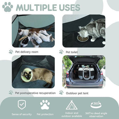 Dog Cat Playpen Indoor Outdoor for Puppy Pet Dog Cat Travel and Recovery After Surgery, Dog Enclosure Tent Crates Cage Indoor/Outdoor, Portable Pop Up Dog Kennel with Carrying Case (Grey, Medium)