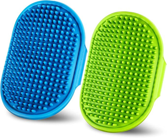 Dog Bath Brush | Dog Grooming Brush, Dog Shampoo Massage Bath Brush Comb with Adjustable Loop Handle for Grooming Short and Long Hair Cats and Dogs, 2pcs(Tapered Brush Head, Blue + Green)