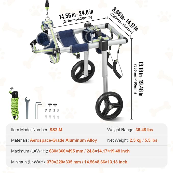 VEVOR 2 Wheels Dog Wheelchair for Back Legs