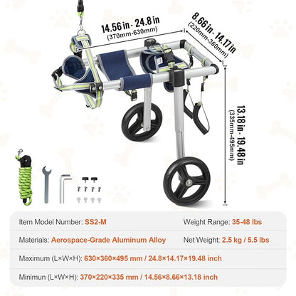 VEVOR 2 Wheels Dog Wheelchair for Back Legs