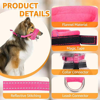 SlowTon Soft Dog Muzzle, Adjustable Padded Nylon Muzzle for Large Medium Dogs Anti Chewing Barking Biting, Allow Dog Pant & Drink (Fuchsia, M)