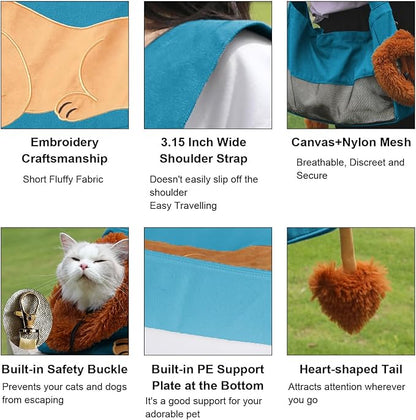 Dog Carrier Sling Lion-Shaped Pet Canvas Bag Cat Shoulder Bag Pet Body Holder for Daily Use Walking Travel Outdoor, Acid Blue L