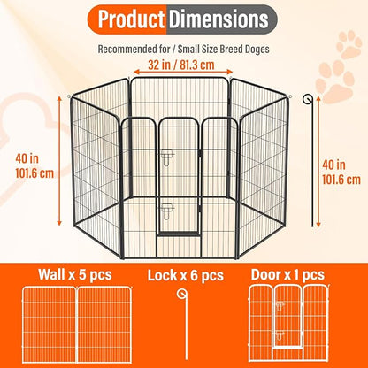 FDW Dog Playpen Dog Pen Dog Kennel 6 Panels 40 Inch Height Indoor Outdoor Folding Metal Portable Puppy Exercise Pen Heavy Duty Dog Fence for Yard Camping,Black