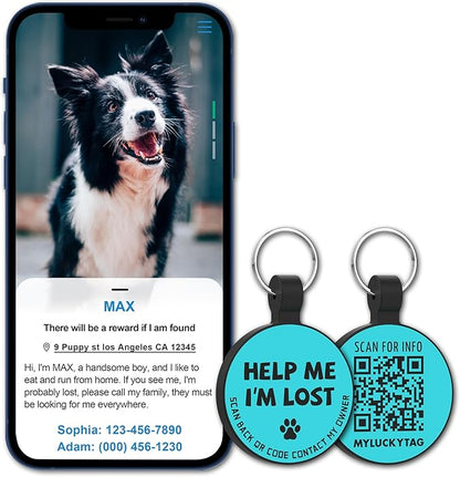 MYLUCKYTAG Silent Silicone QR Code Pet ID Tags Dog Tags - Pet Online Profile - Scan QR Receive Instant Pet Location Alert Email