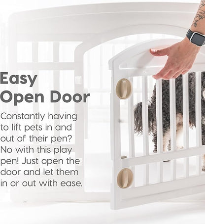 IRIS USA 24" 6-Panel Dog Playpen with Door, 61 x 61 x 24, Puppy Playpen, Dog Play Pen Indoors, Pet Fence, Small/Medium Pets, White