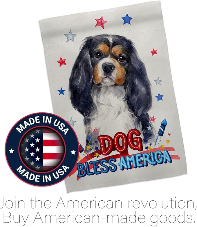 Breeze Decor Patriotic Cavalier Spaniel Garden House Flag-Kit Dog Puppy Spoiled Paw Canine Fur Pet Nature Farm Animal Creature Decoration Banner Small Yard Gift Double-Sided, Made in USA
