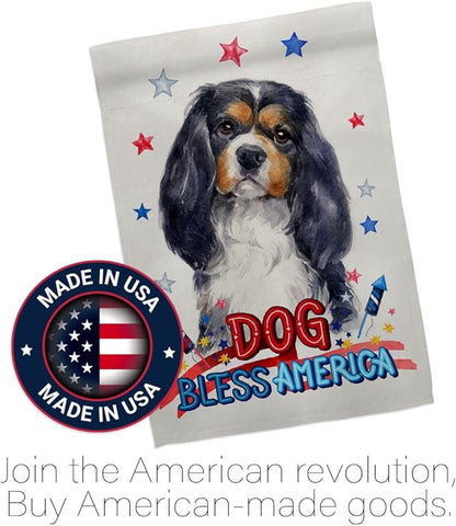 Breeze Decor Patriotic Cavalier Spaniel Garden House Flag-Kit Dog Puppy Spoiled Paw Canine Fur Pet Nature Farm Animal Creature Decoration Banner Small Yard Gift Double-Sided, Made in USA