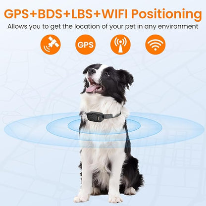 GPS Tracker & Health Monitoring for Dogs,Wireless Fence 2 in 1 Pet Tracking Smart Collar,Unlimited Range,Real-Time GPS Tracker for Pets,Wellness