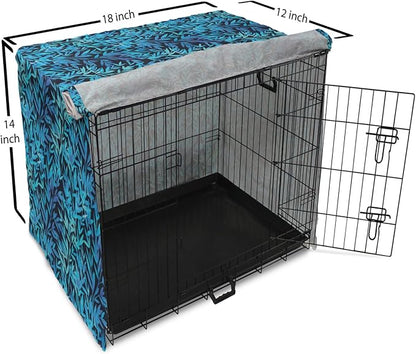 Lunarable Leaf Print Dog Crate Cover, Watercolor Hawaiian Inspired Nature Exotic Silhouettes on Dark Back, Easy to Use Pet Kennel Cover for Medium Large Dogs, 18 Inch, Violet Blue Turquoise