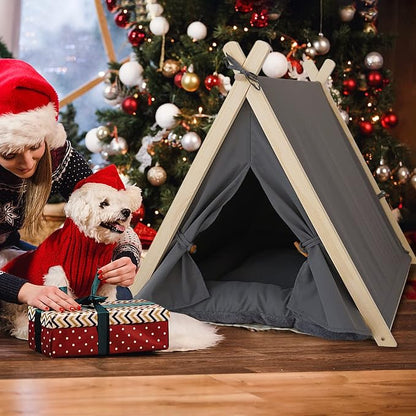 Pet Teepee Tent for Small Dogs & Cats, Portable Puppy Bed with Thick Cushion, Cat Teepee Washable Tent Dog Teepee Bed for Small Pets Up to 25lbs Indoor Outdoor