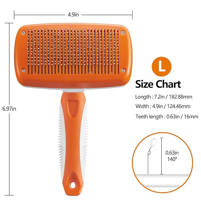 Self-Cleaning Slicker Brush for Dogs and Cats - Removes Loose Hair and Pet Fur (Large, Orange)
