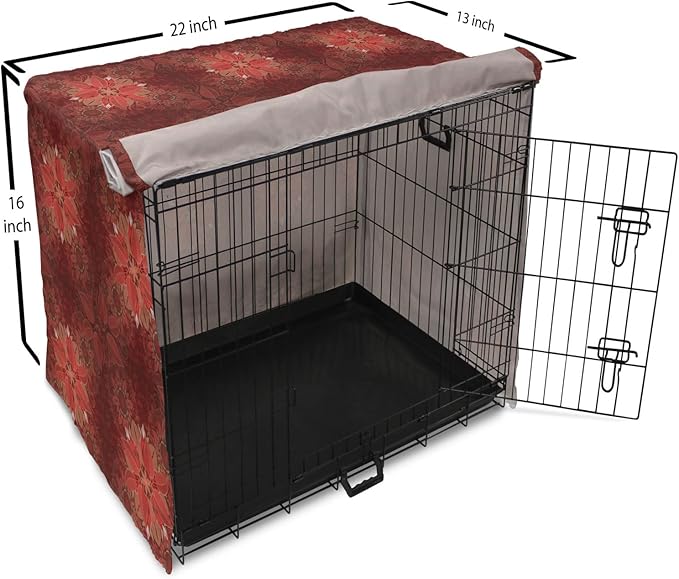 Lunarable Burgundy Dog Crate Cover, Flourishing Nature Garden Inspired Flowers Pattern Psychedelic Look, Easy to Use Pet Kennel Cover for Small Dogs Puppies Kittens, 22 Inch, Burgundy Coral Tan