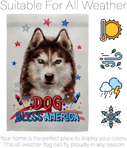 Breeze Decor Patriotic Brown Siberian Husky House Flag-Eagle Set Dog Puppy Spoiled Paw Canine Fur Pet Nature Farm Animal Creature Banner Small Garden Yard Gift Double-Sided, Made in USA