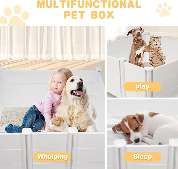 LotFun Whelping Box for Large Breed Dogs 48"x48"x18", PVC Puppy Playpen, Waterproof & Rustproof Whelping Pen, Puppy Whelping Supplies