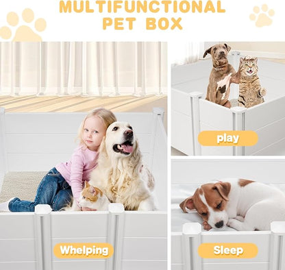 LotFun Whelping Box for Large Breed Dogs 48"x48"x18", PVC Puppy Playpen, Waterproof & Rustproof Whelping Pen, Puppy Whelping Supplies