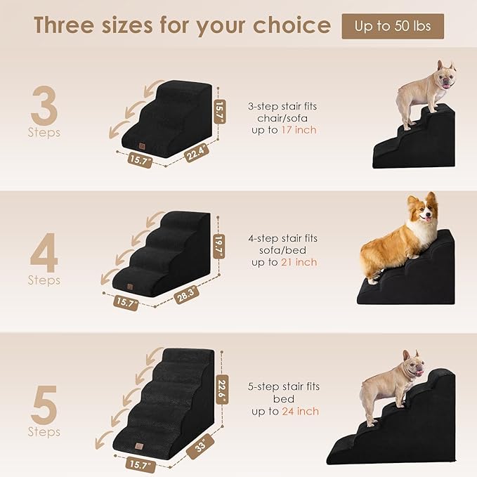 EHEYCIGA Curved Dog Stairs Ramp for High Beds 22.6" H, 5-Step Dog Steps for Small Dogs and Cats, Pet Stairs for High Bed Climbing, Non-Slip Balanced Pet Step Indoor, Black