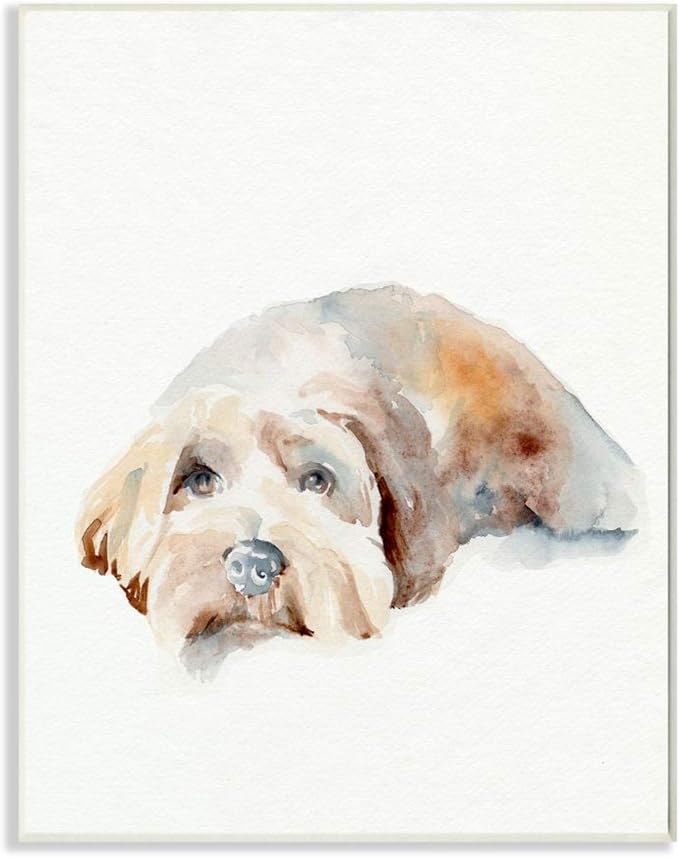 Stupell Industries Scruffy Dog Laying Down House Pet Painting Wood Art by Jennifer Paxton Parker Wall Plaque, 13x19