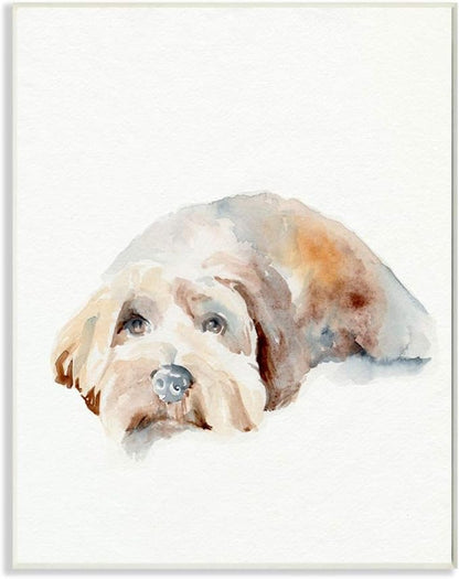 Stupell Industries Scruffy Dog Laying Down House Pet Painting Wood Art by Jennifer Paxton Parker Wall Plaque, 10 x 15