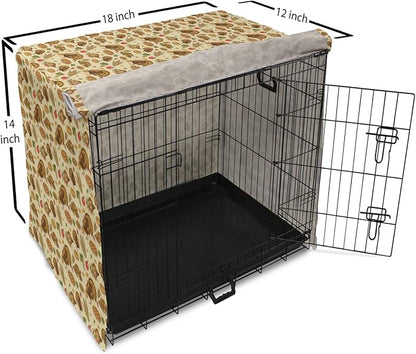 Lunarable Thanksgiving Dog Crate Cover, Special Day Family Dinner Classical Delicious Meal Abundance Harvest, Easy to Use Pet Kennel Cover for Small Dogs Puppies Kittens, 18 Inch, Orange Brown Green