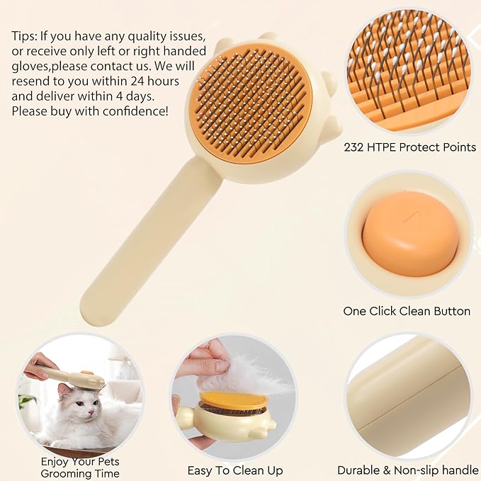 GJEASE Cat Grooming Glove Brush,Self-Cleaning Slicker Pet Brush for Short and Long Haired pets,Dog Bath Brush for Shedding and Grooming,Removes Loose Hair and Tangles,Promote Circulation