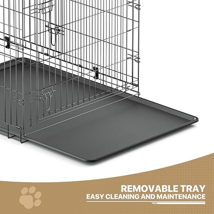 MoNiBloom 24/30/36/42/48 Dog Crates, Foldable Metal Wire Dog Cage with Double-Door, Outdoor Indoor Pet Kennels, Includes Leak-Proof Pan, Divider Panel, Black, 48"