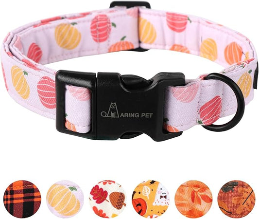 ARING PET Halloween Dog Collar-Cute Pumpkin Dog Collar for Small Dogs, Cotton Pink Girl Dog Collars with Quick Release Buckle for Small Medium Large Dogs
