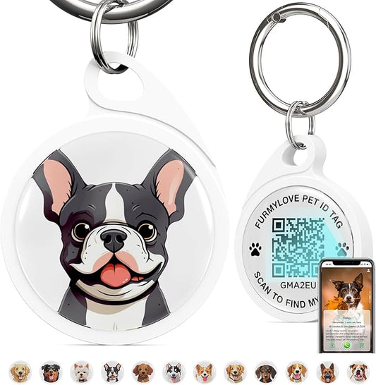 QR Code Dog Tag, Dog Tags Personalized Silent Pet ID Tag Customizable Free Pet Online Profile, BS French Bulldog