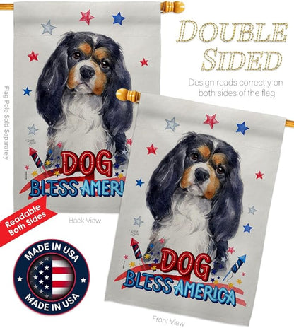 Breeze Decor Patriotic Cavalier Spaniel Garden House Flag-Kit Dog Puppy Spoiled Paw Canine Fur Pet Nature Farm Animal Creature Decoration Banner Small Yard Gift Double-Sided, Made in USA