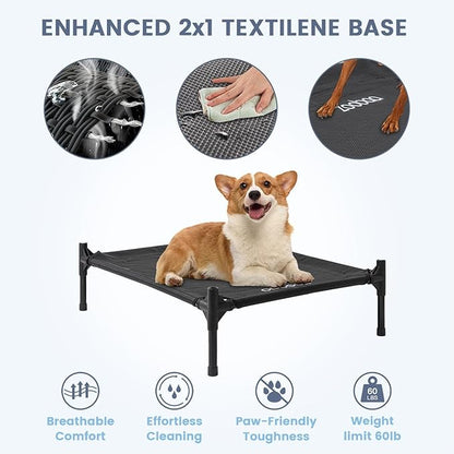 29" 2-in-1 Dog House for Medium Dogs, Elevted Dog House Outdoor/Indoor, Puppy Shelter Outside,Water Resistant 600D PVC and Durable 2x1 Textilene Raised Dog Bed