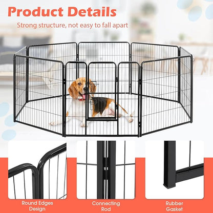 FDW Dog Playpen Dog Pen Dog Kennel 8 Panels 32 Inch Hight Indoor Outdoor Folding Metal Portable Puppy Exercise Pen Heavy Duty Dog Fence for Yard Camping,Black