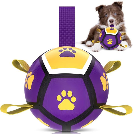 QDAN Dog Toys Soccer Ball - Durable Dog Balls for Small Dogs, Puppy Birthday Gifts, Dog Tug Toy with Strap for Tug of War (5 Inch)
