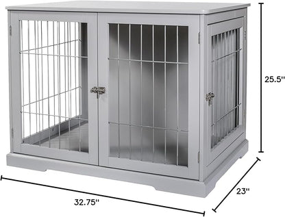TRIXIE 32.7" Indoor Dog Crate, Wooden Crate Table for Dogs Up to 50 lb, Medium Dog Kennel, Perfect in Any Room, Gray