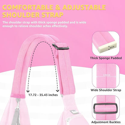 Lukovee Pet Sling, Hand Free Dog Sling Carrier Adjustable Padded Strap Tote Bag, Shoulder Bag with Safety Belt & Front Pocket for Small Dog Cat Puppy (Pink-WY,L)