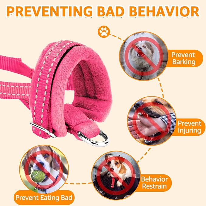 SlowTon Soft Dog Muzzle, Adjustable Padded Nylon Muzzle for Large Medium Dogs Anti Chewing Barking Biting, Allow Dog Pant & Drink (Fuchsia, M)