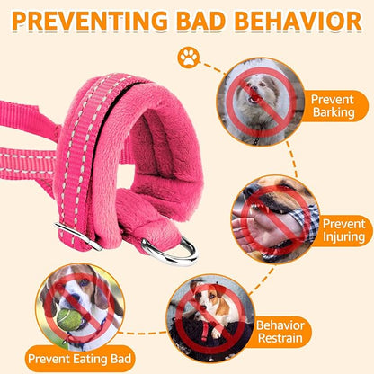 SlowTon Soft Dog Muzzle, Adjustable Padded Nylon Muzzle for Large Medium Dogs Anti Chewing Barking Biting, Allow Dog Pant & Drink (Fuchsia, M)