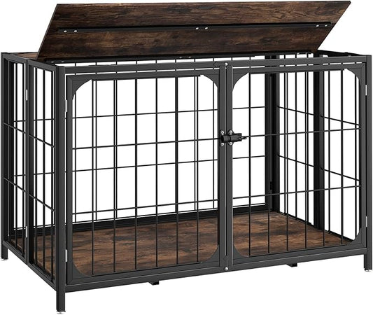 Himix Dog Crate Furniture, XL Dog Crate Furniture for Large Medium Dogs, Wood Dog Crate Table with Sturdy Metal, Heavy Duty Dog Kennel Indoor 40.15''x 25''x 27.56'' (Rustic Brown)