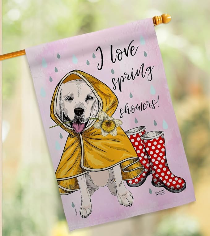 Love Spring Shower House Flag Pack Dog Puppy Spoiled Paw Canine Fur Pet Nature Farm Animal Creature Applique Decoration Banner Small Garden Yard Gift Double-Sided, Made in USA
