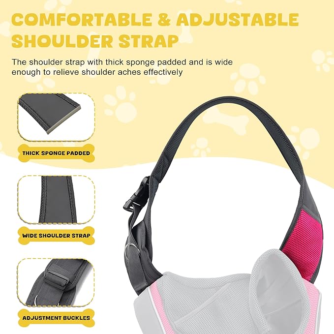 WOYYHO Pet Dog Sling Carrier Adjustable Strap Breathable Mesh Dog Slings for Small Dogs with Zipper Touch Pocket Safety Leash Dog Sling Carrier for Outdoor Travel (S (2-4.5 lbs), Rose)