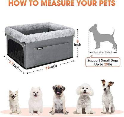 JOEJOY Deluxe Dog Booster Seat with Sturdy Metal Frame and Safety Leash for Small Pets up to 20 lbs - Portable Puppy Dog Car Seat with Thick Cushion and Storage Pockets for Small Dogs