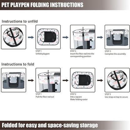 Portable Foldable Pet Playpen with Carrying Case and Travel Pet Bowl, Water Resistant Dog Cat Playpen Crate with Removable Shade Cover, Medium Size: (32*24*22inch), White