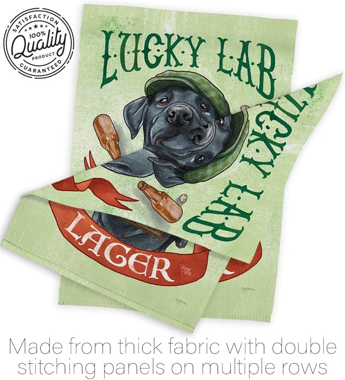 Breeze Decor Lucky Lab Lager House Flag Pack Dog Puppy Spoiled Paw Canine Fur Pet Nature Farm Animal Creature Applique Decoration Banner Small Garden Yard Gift Double-Sided, Made in USA